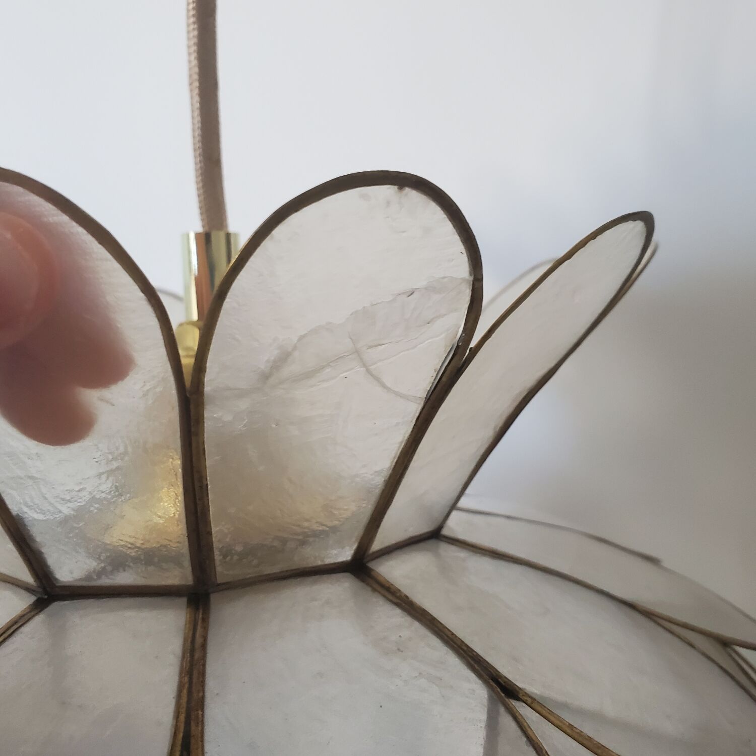 Lotus flower suspension in mother-of-pearl and brass