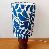 Brutalist wooden lamp and custom shade