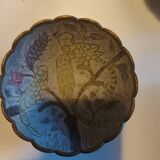 3 enameled brass cups with parrots