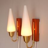Mid-Century Scandinavian Modern Wall Lamps with Teak Panels  Örsjö, Sweden