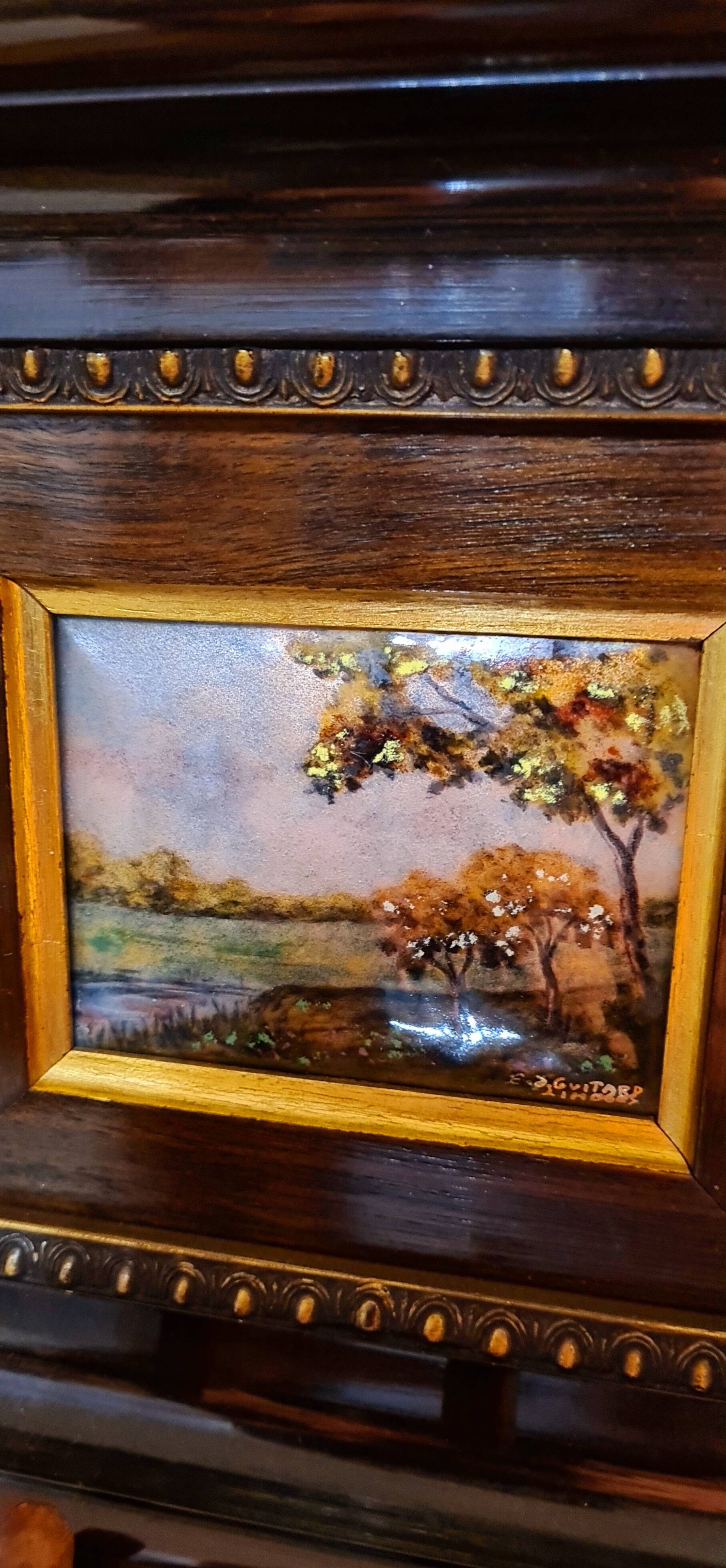 Original enamel painting, framed, signed EJ Guitard