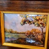 Original enamel painting, framed, signed EJ Guitard