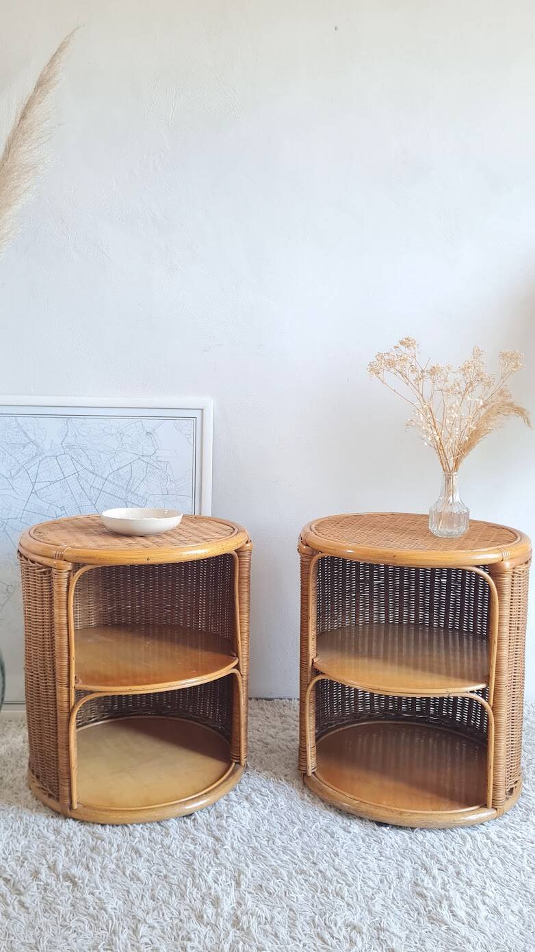 Pair of wicker bedside tables circa the 1970s.