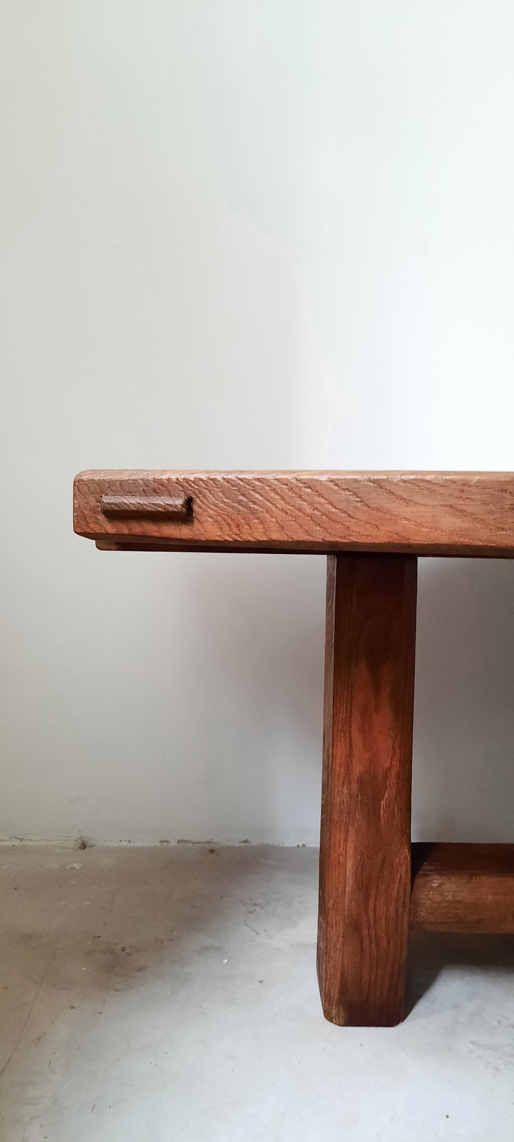 Brutalist oak coffee table in aircraft wing shape - stamped - circa 1960