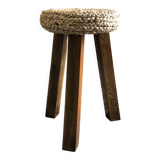 Tripod stool made of wood and water hyacinth