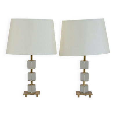 Paire de lampes de bureau en verre et laiton de Malmo Metallvarufabrik, Suède, 1960
