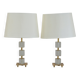 Pair of glass and brass desk lamps by Malmo Metallvarufabrik, Sweden, 1960.