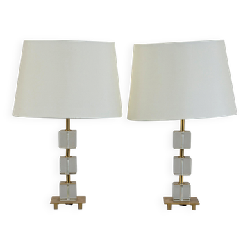 Paire de lampes de bureau en verre et laiton de Malmo Metallvarufabrik, Suède, 1960