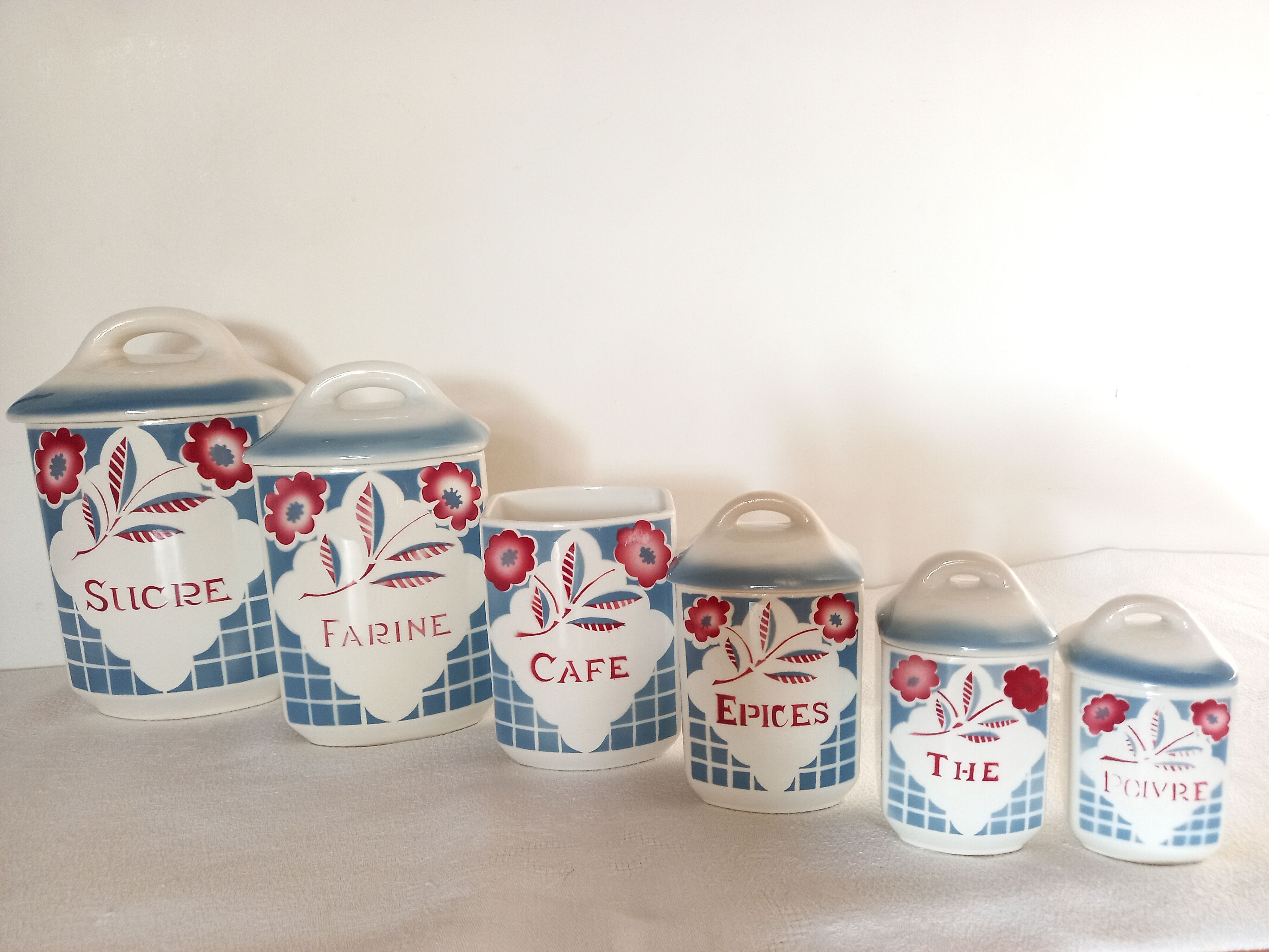 Series of 6 Sarreguemines spice jars