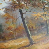 Painting signed neuville – 1950 – forest landscape