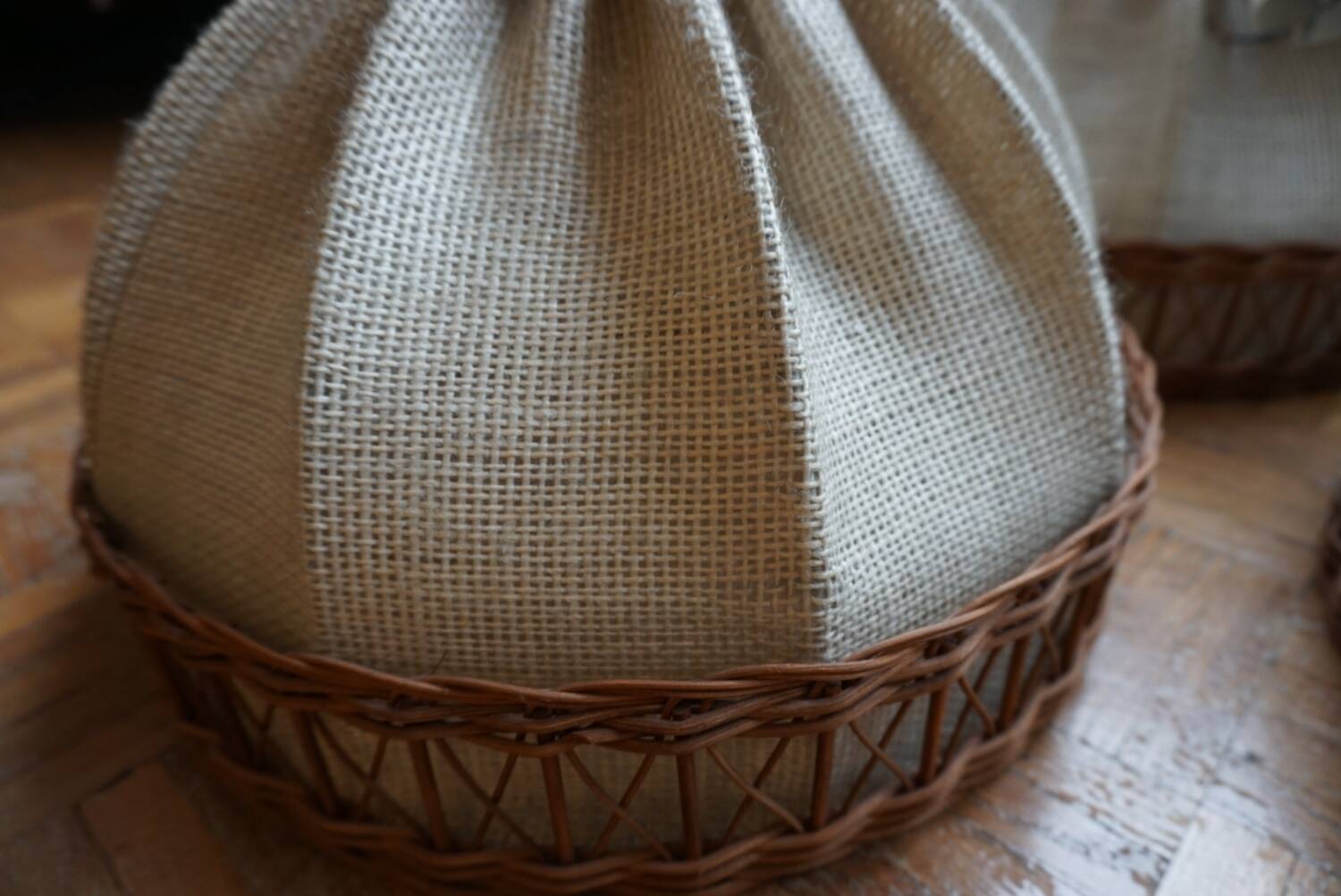 3 70s pendant lights - fabric and rattan