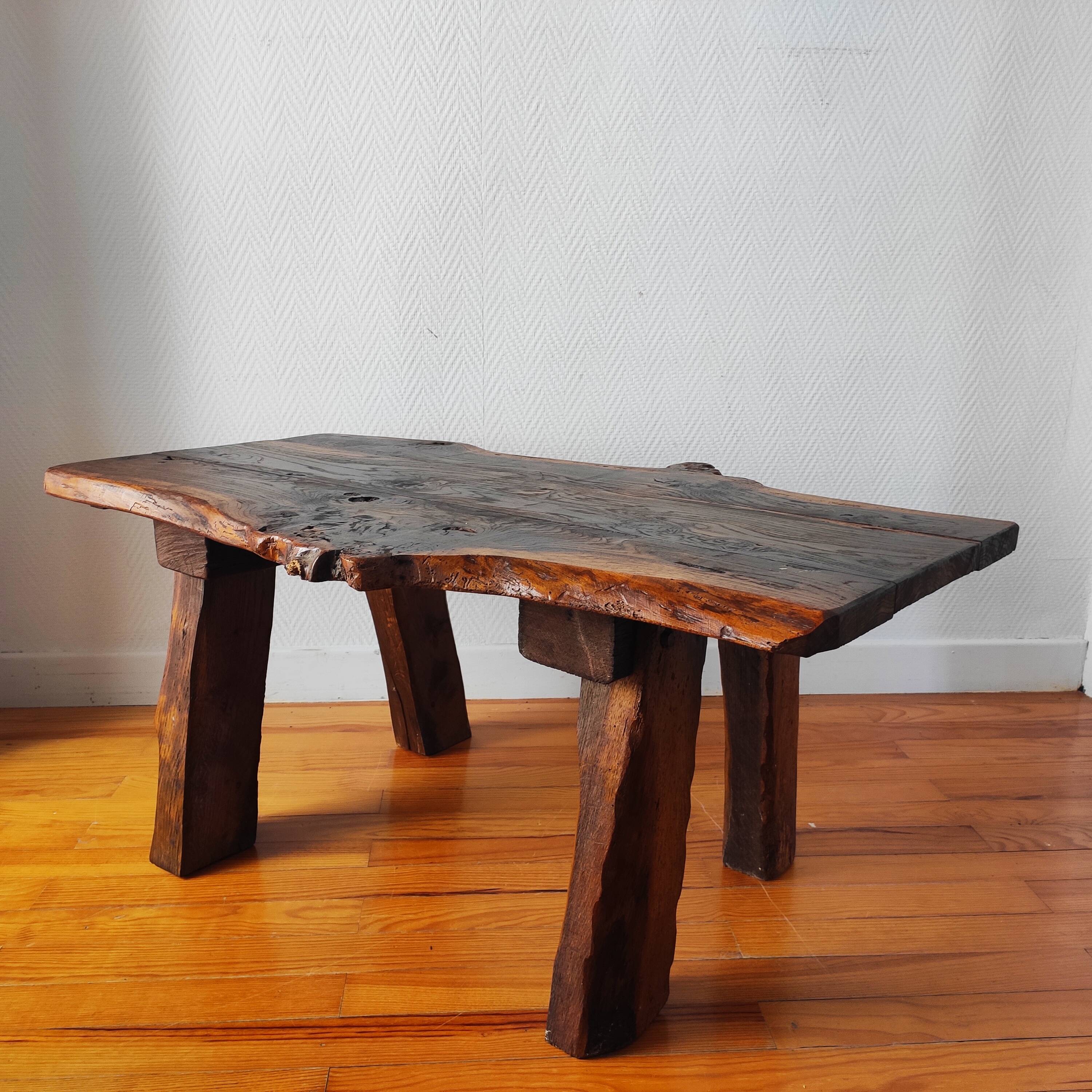 Vintage coffee table 50/60 brutalist oak and solid walnut