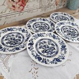 Lot de 5 assiettes à dessert en porcelaine Crown Clarence décor floral bleu