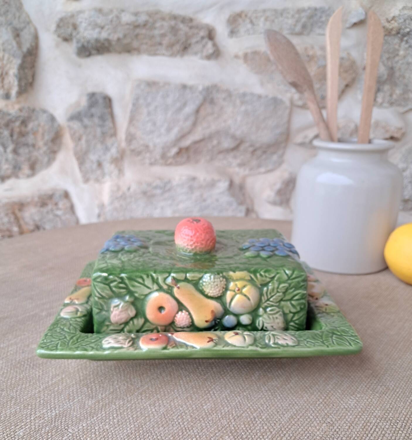 Antique butter dish in slip