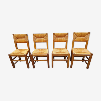 4 chaises paillées années 50