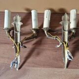 Pair of Empire-style wall sconces in gilded bronze and green lacquer.