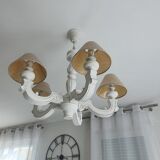 White wooden chandelier 5 branches
