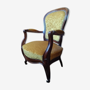 Fauteuil Voltaire tissu velours or