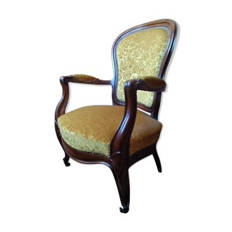 Fauteuil Voltaire tissu velours or