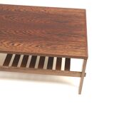 Brutalist wenge coffee table with integrated magazine rack, 1970s