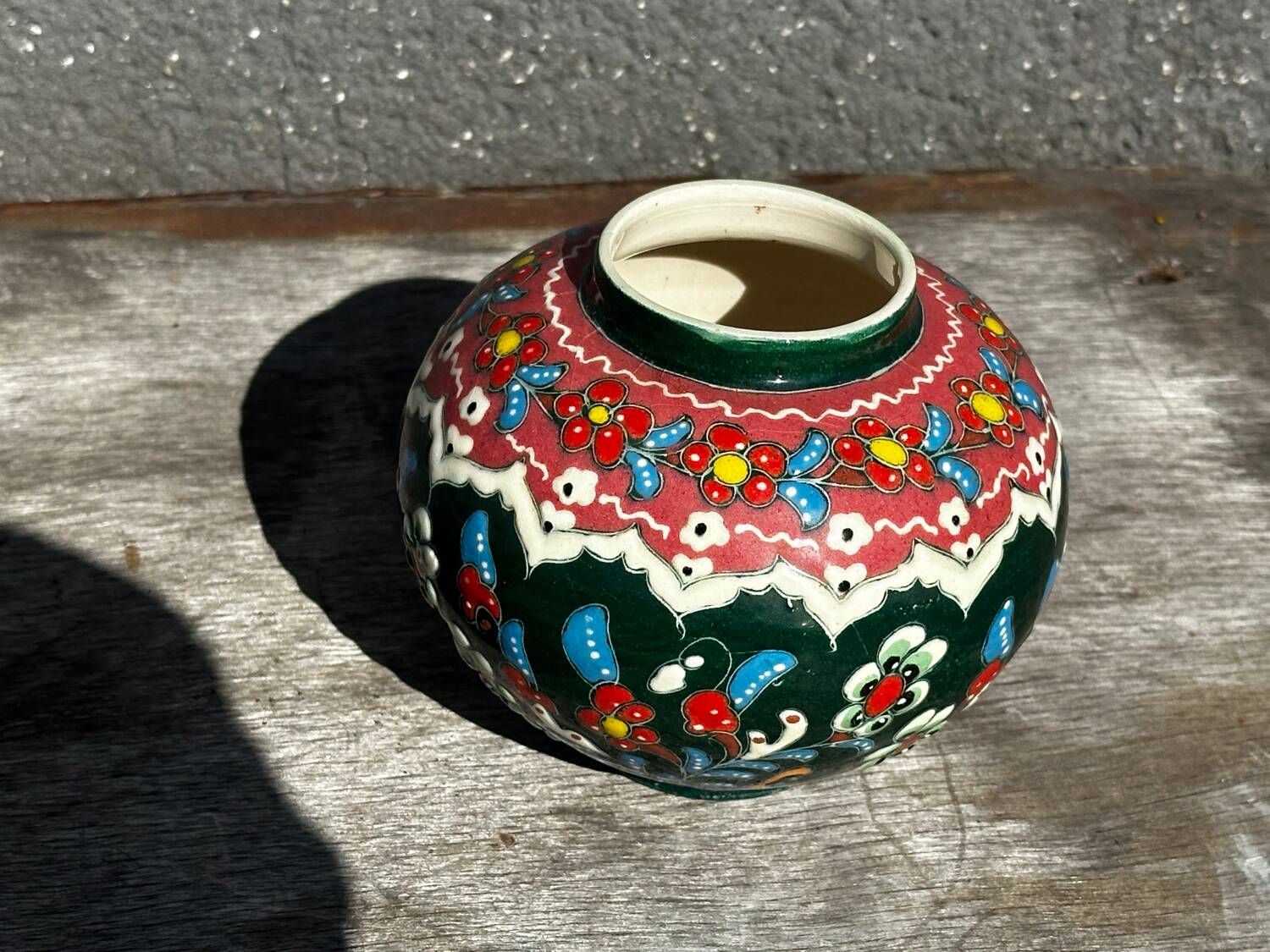 Petit Vase Vintage rond en céramique Turque H 11 cm