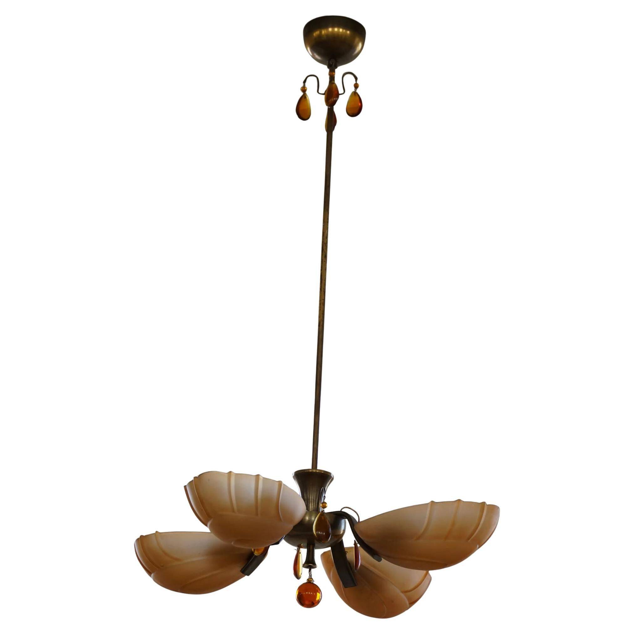Lustre Art déco par Paavo Tynell pour Taito Oy, Finlande, années 1930