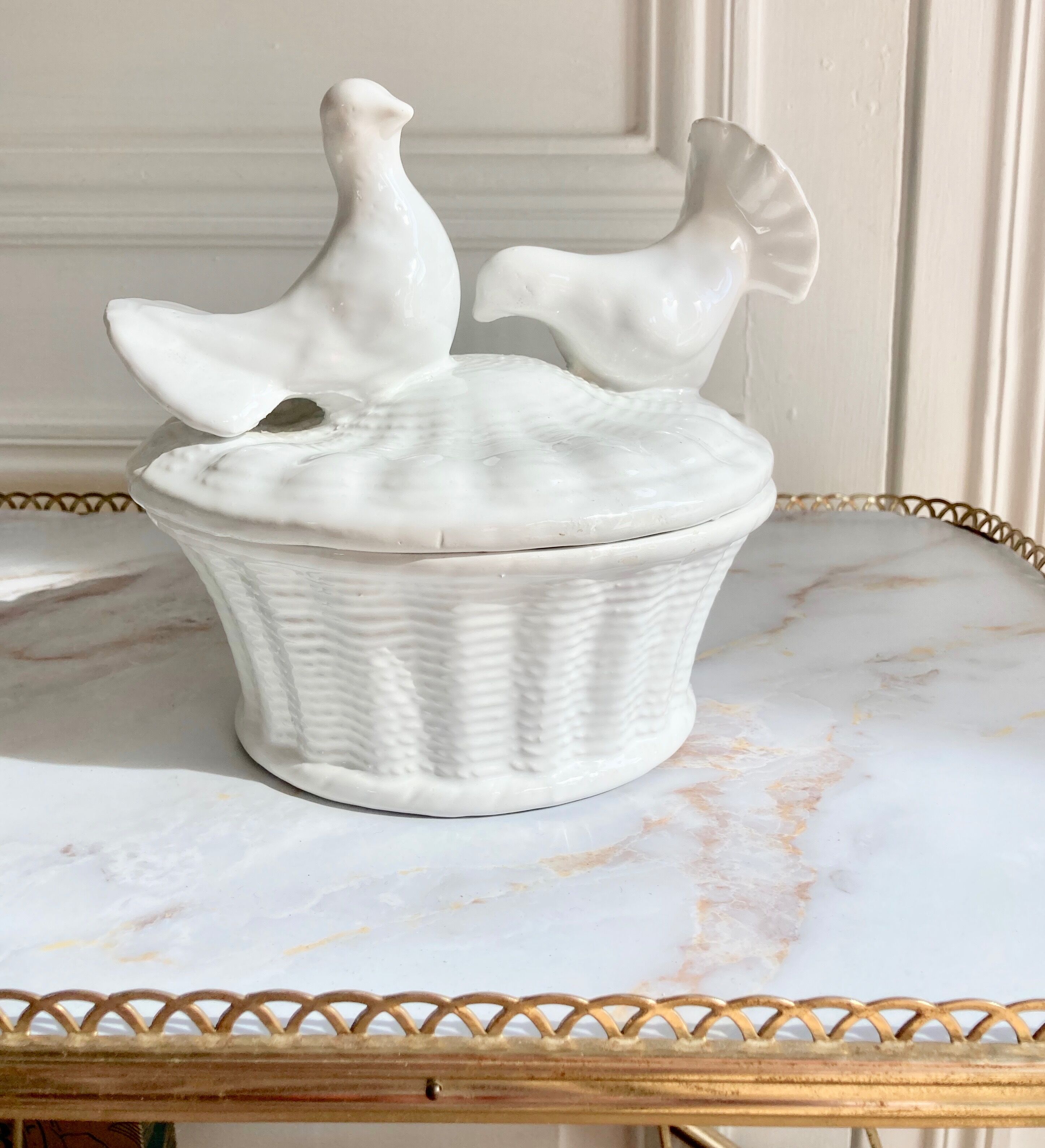 Soupière oiseaux céramique