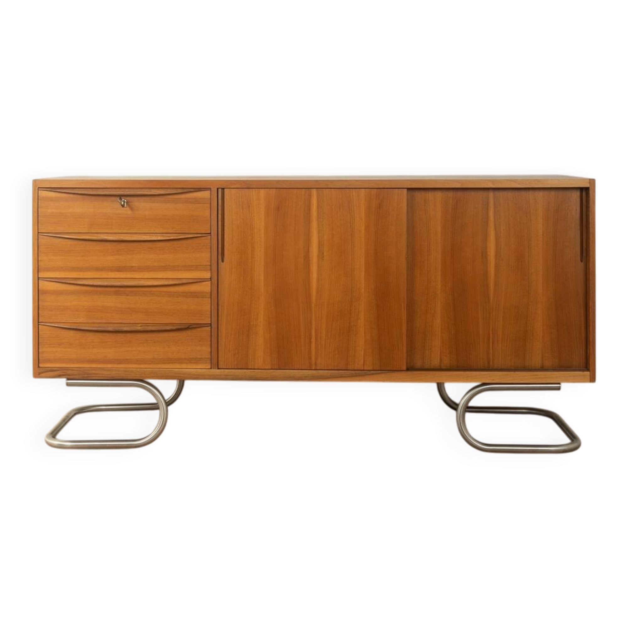 1950s sideboard, partly solid, walnut veneer, Bauhaus design, attributed to Franz Ehrlich
