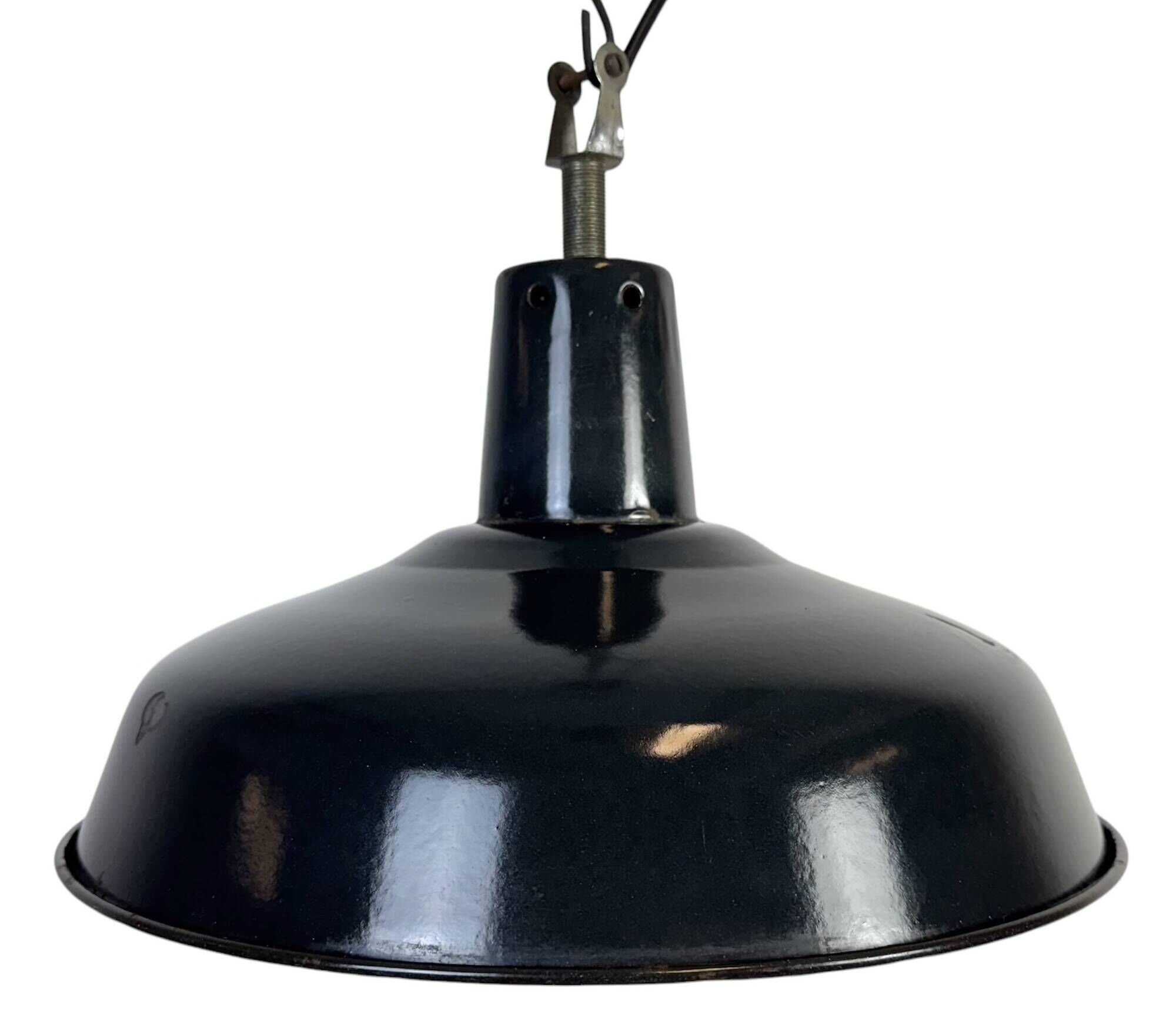 Industrial French Black Enamel Factory Pendant Lamp, 1960s