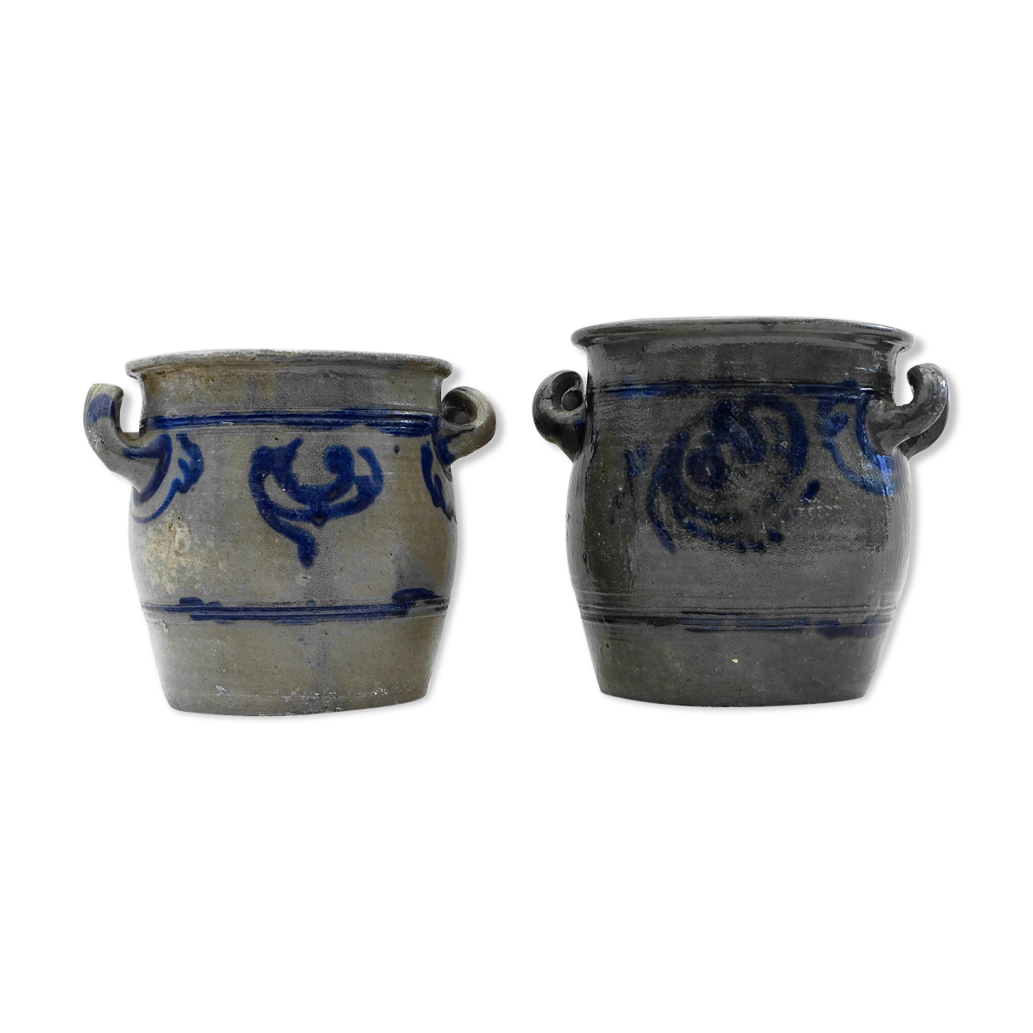Paire de pots en grès gris et bleu marine
