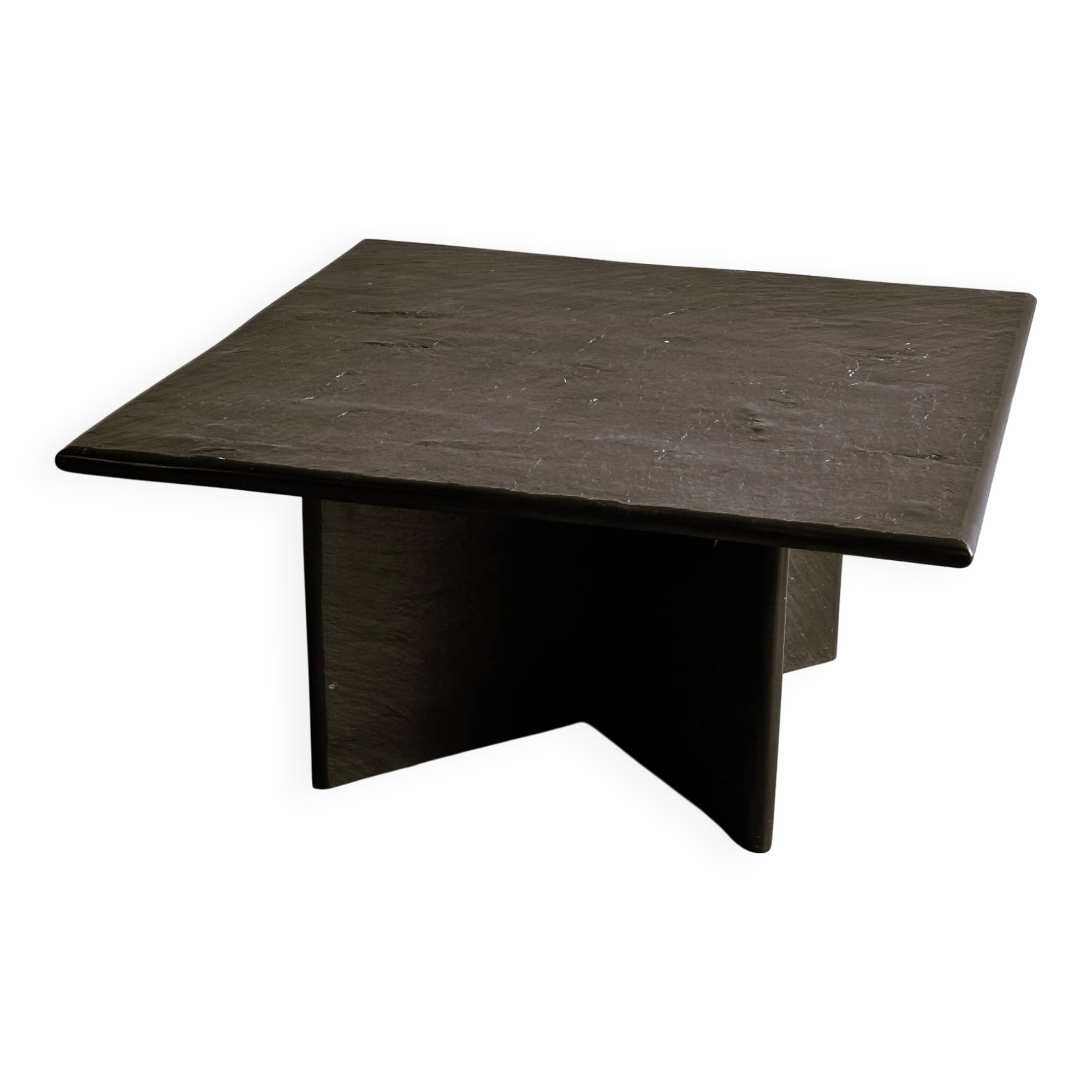 Massive Solid Square Slate Coffee Table, 1970s. France