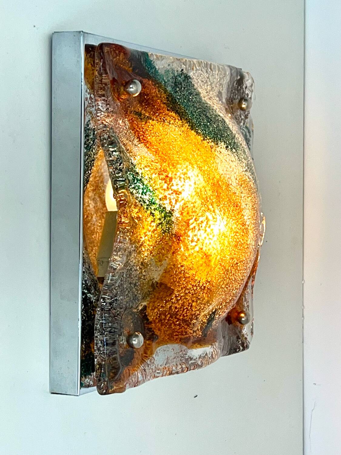 Italian Murano glass and chrome wall lamp Mazzega 70s