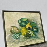 Still life painting of squash and pitcher