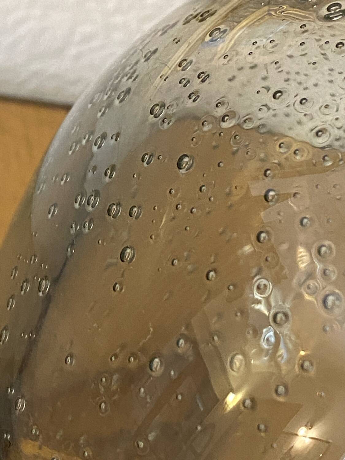 Blown and bubbled glass ball vase