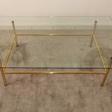 Coffee table glass and gold metal 80s