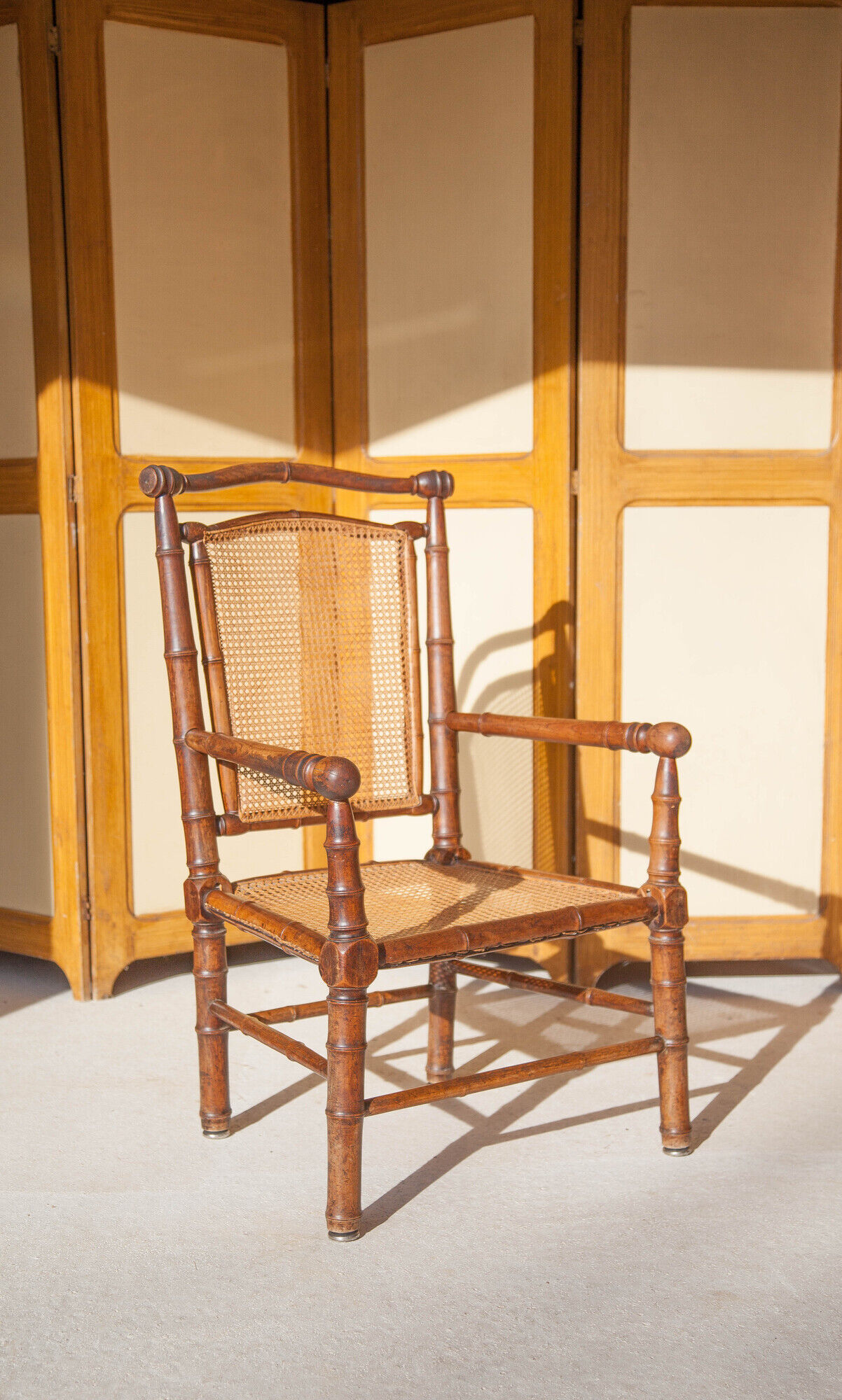 Canned armchair wood imitation bamboo, colonial armchair, interior decoration