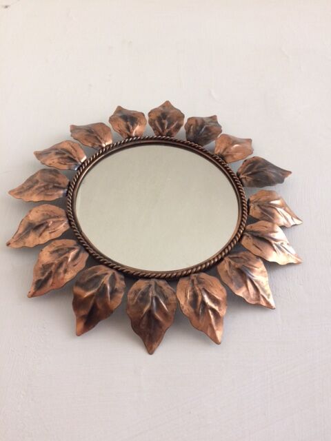 Miroir soleil vintage en métal cuivré 41x41cm