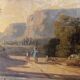 Oil on canvas "Animated landscape" wooden frame and gilded stucco 19th century