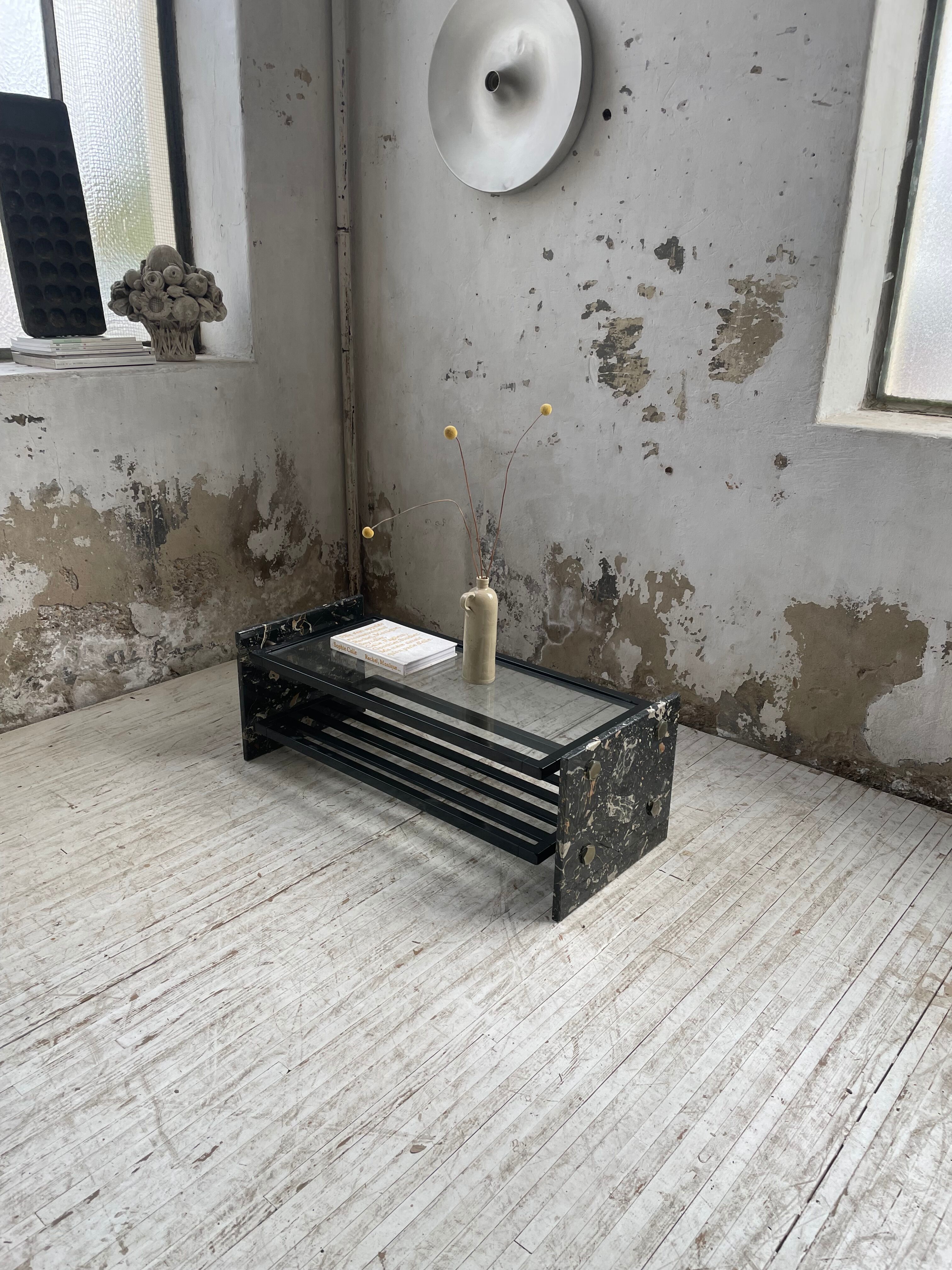 Coffee table year 80 Italian marble and glass