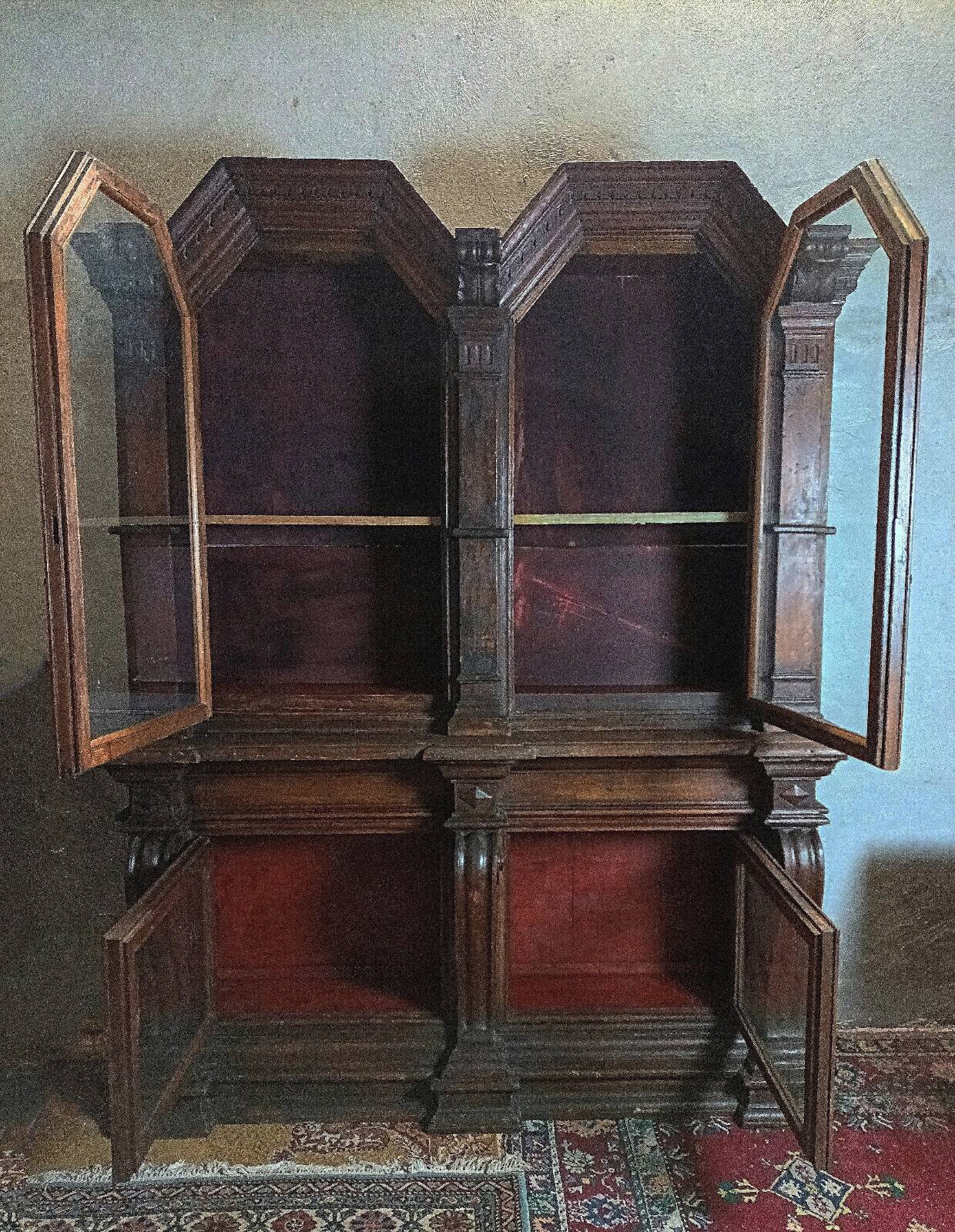 Empire-style solid pine workshop library from the 19th century.