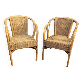 Pair of 80's rattan armchairs