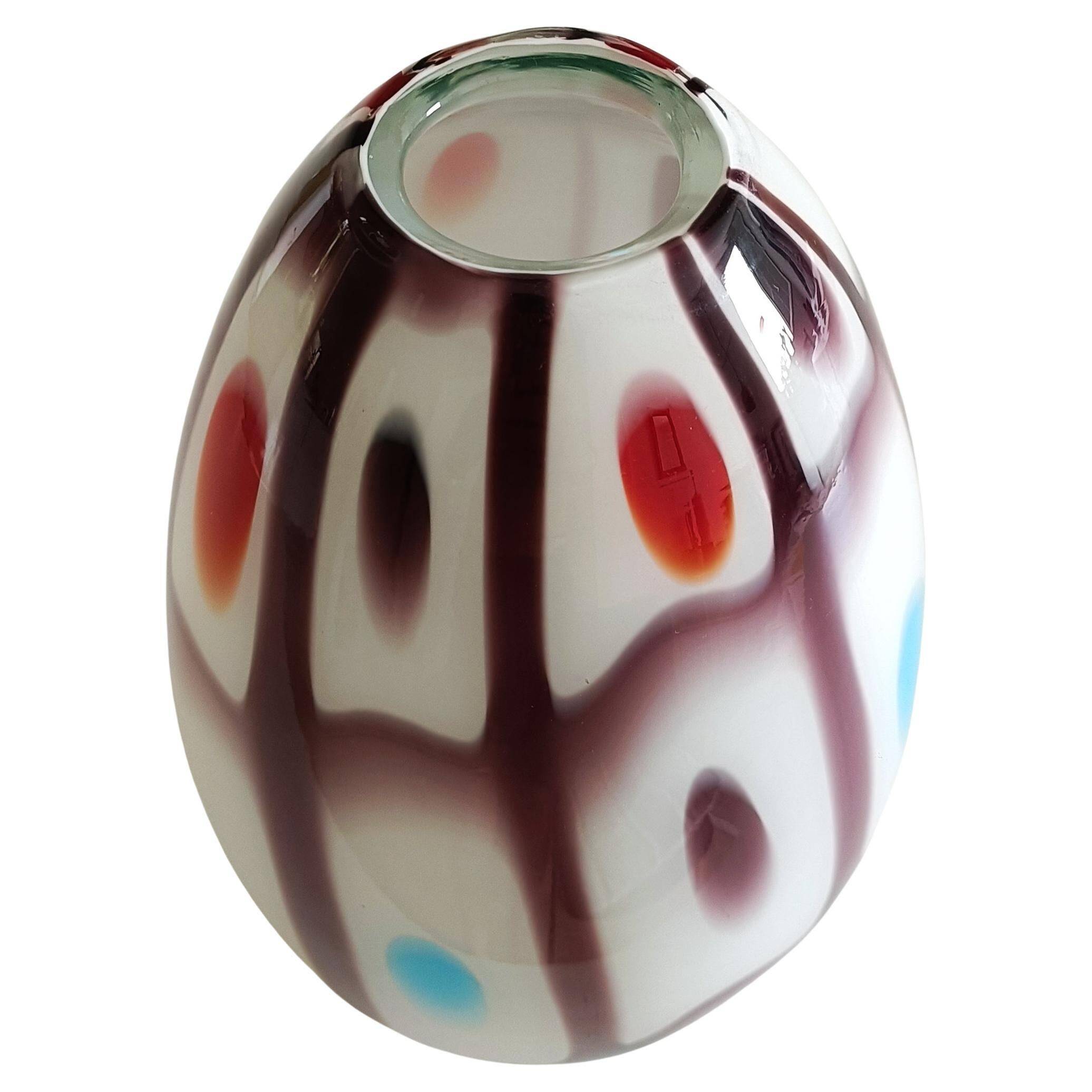 Murano Glass Colorful Ovoid Shaped Vase in The Style of A.Ve.M, Italy, 1960s