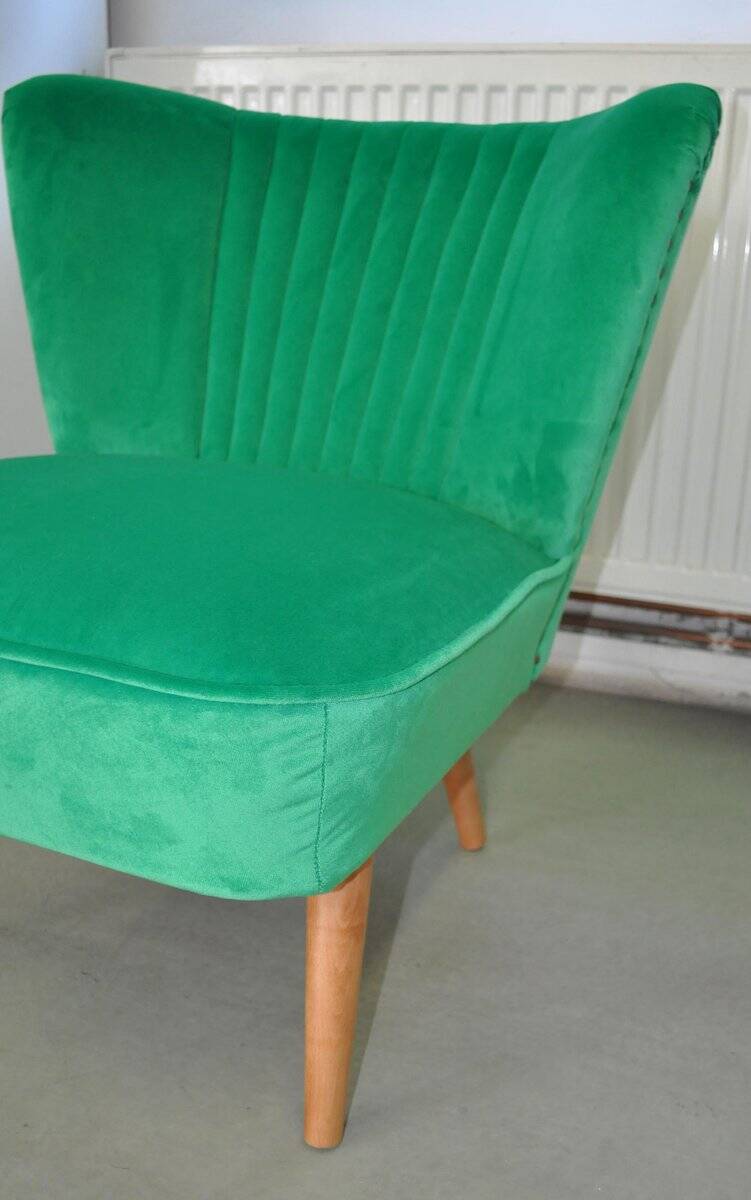Vintage green and brown velvet and wood cocktail chair, 1950s.