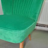 Vintage green and brown velvet and wood cocktail chair, 1950s.