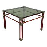 Postmodern Italian design coffee table in smoked glass with red steel structure