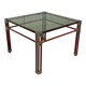 Postmodern Italian design coffee table in smoked glass with red steel structure