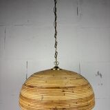 Midcentury Pencil Reed, Rattan, Bamboo and Brass Pendant Hanging Lamp, 1970