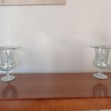 Pair of large antique Medici-shaped vases in engraved blown glass C412