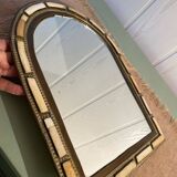 Oriental brass and bone mirror