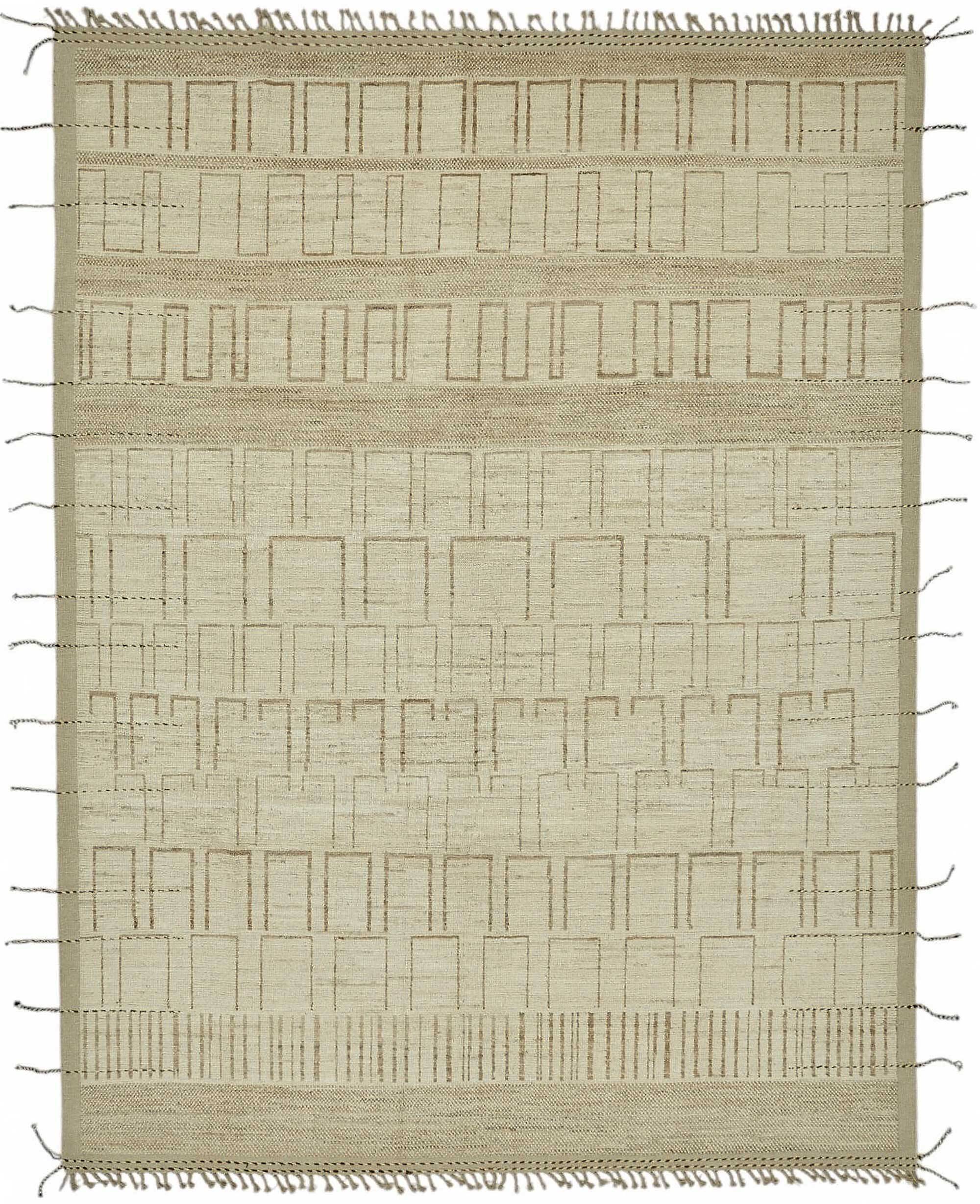 Hand-Knotted Turkish Contemporary 277 cm x 373 cm Beige Wool Carpet